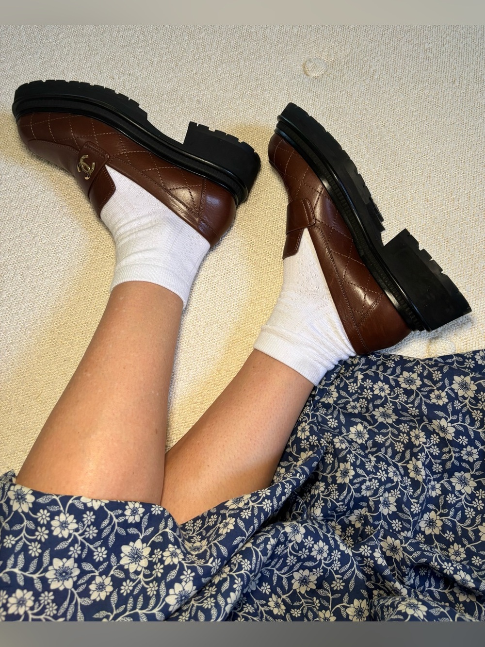 CHANEL quilted leather lug loafer, gold CC turnlock · size 38